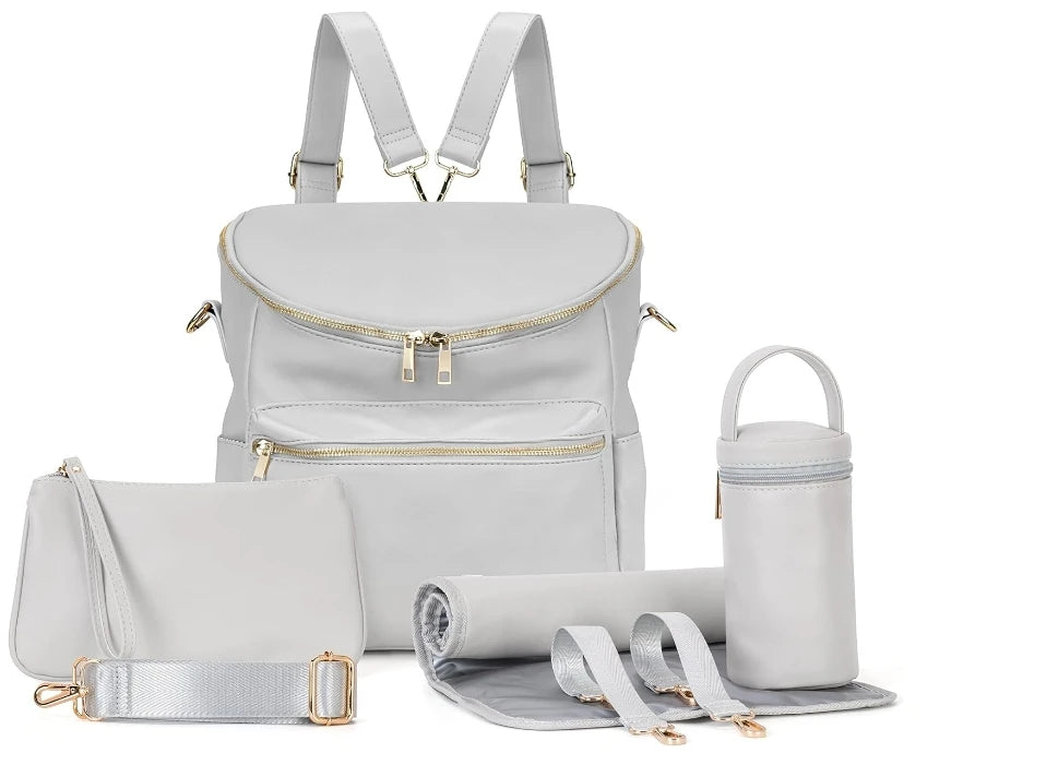 Fashion Diaper Backpack - PU Leather Mommy Bag with Changing Pad - ZOOMNSTORE
