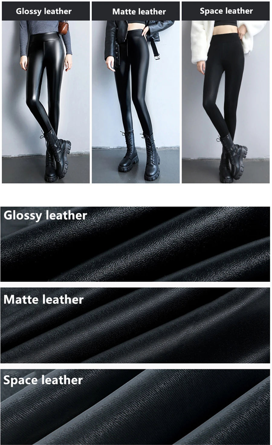 PU Leather Leggings - High Waist Fleece Lined Slim Black Warm Winter Pants - ZOOMNSTORE