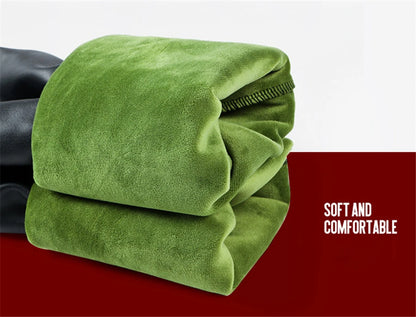 PU Leather Leggings - High Waist Fleece Lined Slim Black Warm Winter Pants - ZOOMNSTORE