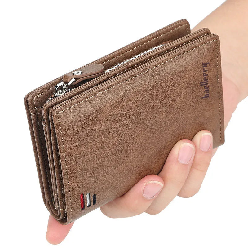 Mens PU Leather Bifold Wallet - High Quality Zipper Card Holder with Money Clip and Coin Pocket - ZOOMNSTORE