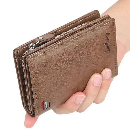 Mens PU Leather Bifold Wallet - High Quality Zipper Card Holder with Money Clip and Coin Pocket - ZOOMNSTORE