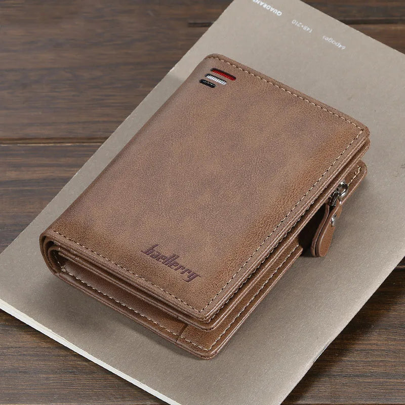 Mens PU Leather Bifold Wallet - High Quality Zipper Card Holder with Money Clip and Coin Pocket - ZOOMNSTORE