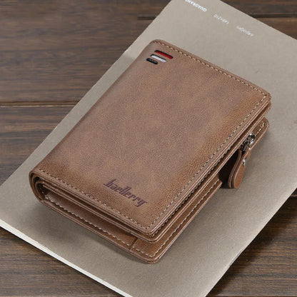 Mens PU Leather Bifold Wallet - High Quality Zipper Card Holder with Money Clip and Coin Pocket - ZOOMNSTORE