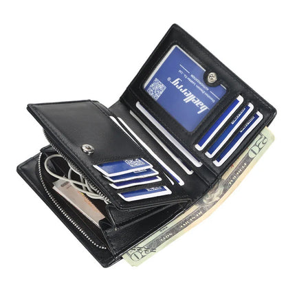 Mens PU Leather Bifold Wallet - High Quality Zipper Card Holder with Money Clip and Coin Pocket - ZOOMNSTORE
