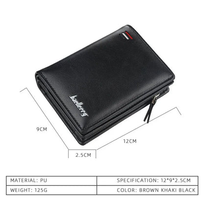 Mens PU Leather Bifold Wallet - High Quality Zipper Card Holder with Money Clip and Coin Pocket - ZOOMNSTORE