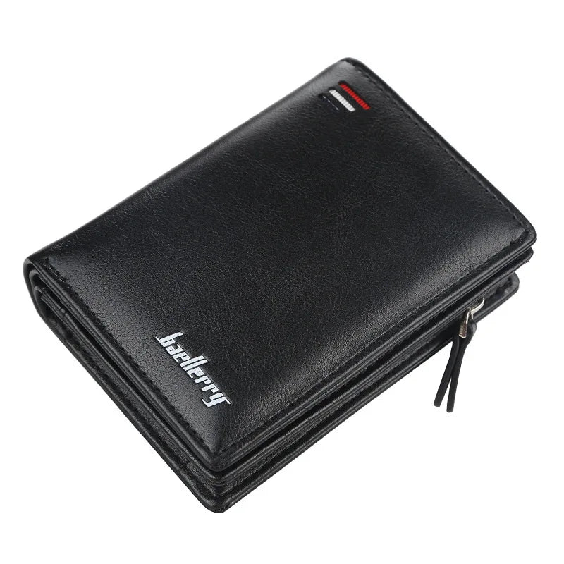 Mens PU Leather Bifold Wallet - High Quality Zipper Card Holder with Money Clip and Coin Pocket - ZOOMNSTORE