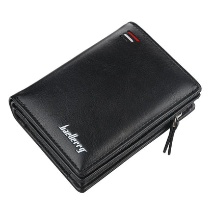 Mens PU Leather Bifold Wallet - High Quality Zipper Card Holder with Money Clip and Coin Pocket - ZOOMNSTORE