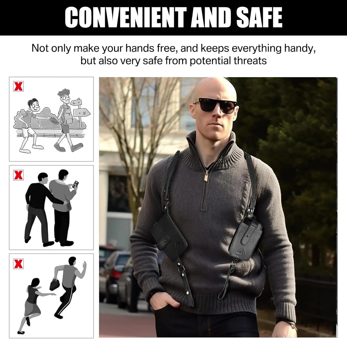 PU Leather Shoulder Bag - Anti-Theft Double Strap Holster With Secure Buckle Closure - ZOOMNSTORE