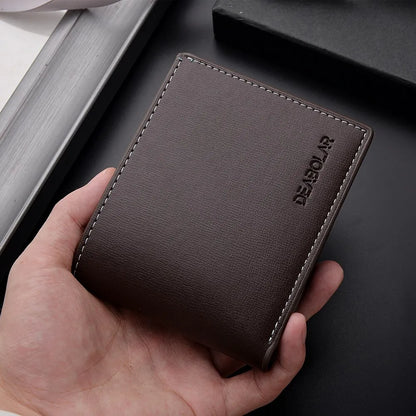 Mens Thin PU Leather Wallet - Short Folding Credit Card Holder - ZOOMNSTORE