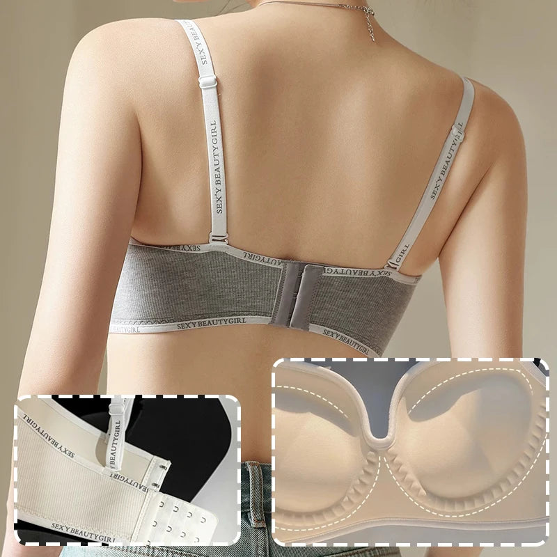 Women Sexy Bras Padded Push Up Bralette Female Adjustable Comfortable Underwear Ladies Letter Straps Brassiere Wireless Soft - ZOOMNSTORE
