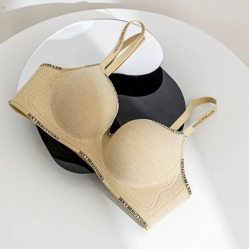 Women Sexy Bras Padded Push Up Bralette Female Adjustable Comfortable Underwear Ladies Letter Straps Brassiere Wireless Soft - ZOOMNSTORE