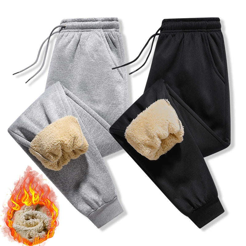 Pants for men in autumn and winter, thickened with fleece for outerwear, casual pants, warm lamb wool sports sweatpants - ZOOMNSTORE