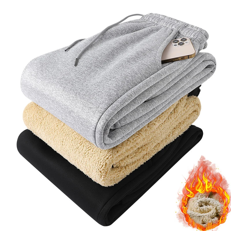 Pants for men in autumn and winter, thickened with fleece for outerwear, casual pants, warm lamb wool sports sweatpants - ZOOMNSTORE