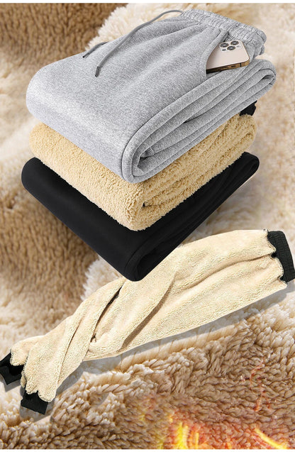 Pants for men in autumn and winter, thickened with fleece for outerwear, casual pants, warm lamb wool sports sweatpants - ZOOMNSTORE