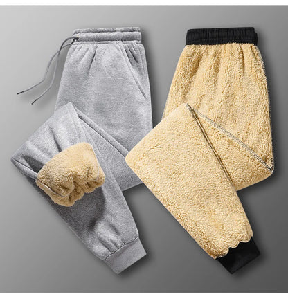 Pants for men in autumn and winter, thickened with fleece for outerwear, casual pants, warm lamb wool sports sweatpants - ZOOMNSTORE