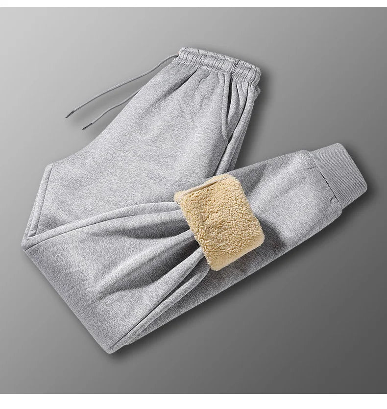 Pants for men in autumn and winter, thickened with fleece for outerwear, casual pants, warm lamb wool sports sweatpants - ZOOMNSTORE