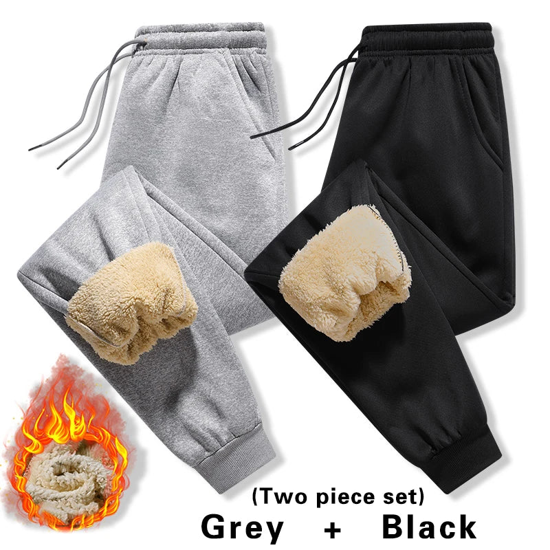 Pants for men in autumn and winter, thickened with fleece for outerwear, casual pants, warm lamb wool sports sweatpants - ZOOMNSTORE