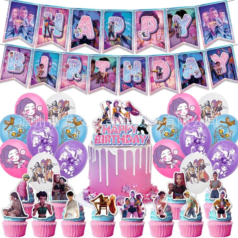 Kpop Demon Hunter Party Supplies - Disposable Tableware Banners Balloons Cake Topper - ZOOMNSTORE