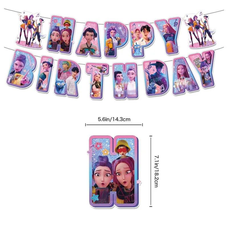 Kpop Demon Hunter Party Supplies - Disposable Tableware Banners Balloons Cake Topper - ZOOMNSTORE