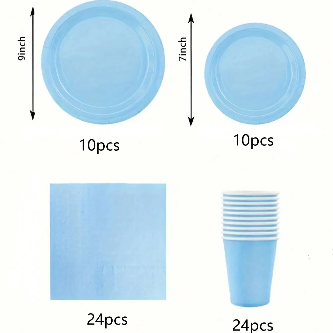 Sky Blue Party Supplies Set - Disposable Plates Spoons Forks Knives - ZOOMNSTORE