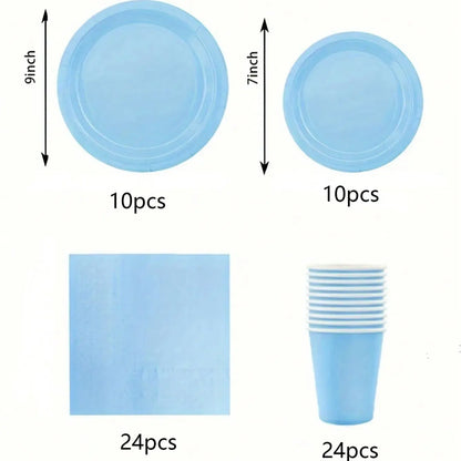 Sky Blue Party Supplies Set - Disposable Plates Spoons Forks Knives - ZOOMNSTORE