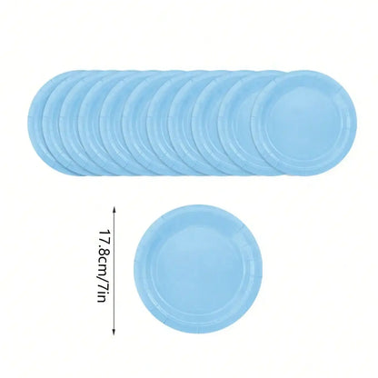 Sky Blue Party Supplies Set - Disposable Plates Spoons Forks Knives - ZOOMNSTORE