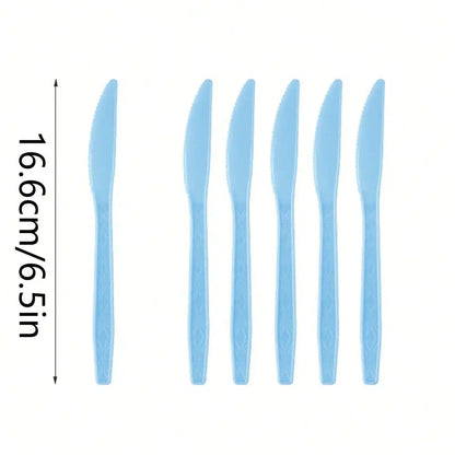 Sky Blue Party Supplies Set - Disposable Plates Spoons Forks Knives - ZOOMNSTORE