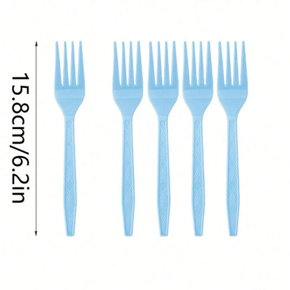 Sky Blue Party Supplies Set - Disposable Plates Spoons Forks Knives - ZOOMNSTORE