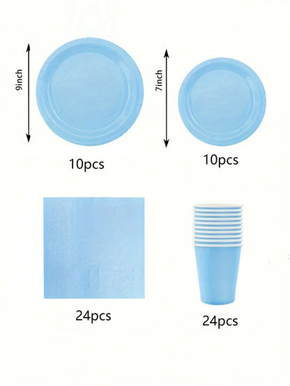Sky Blue Party Supplies Set - Disposable Plates Spoons Forks Knives - ZOOMNSTORE
