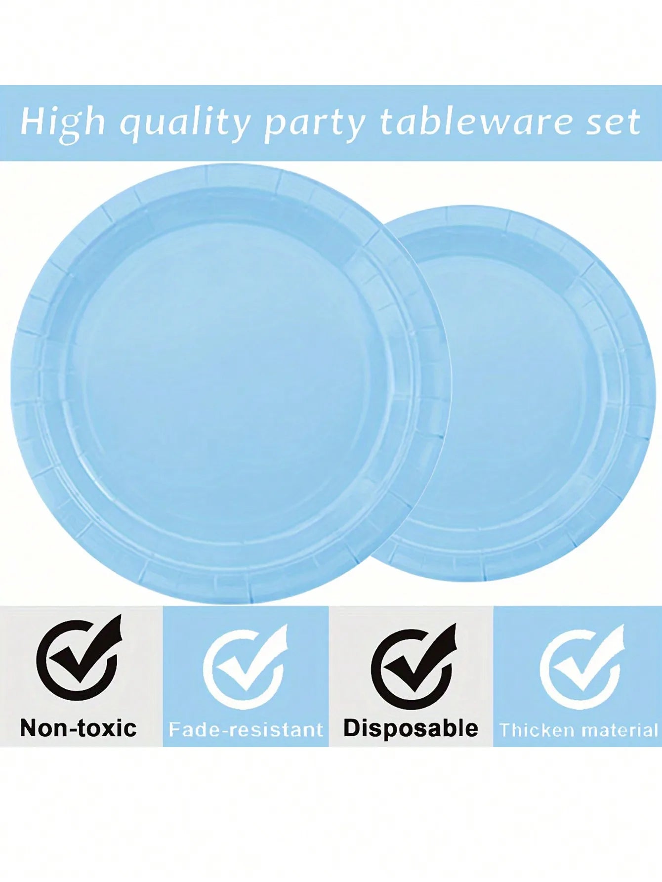 Sky Blue Party Supplies Set - Disposable Plates Spoons Forks Knives - ZOOMNSTORE
