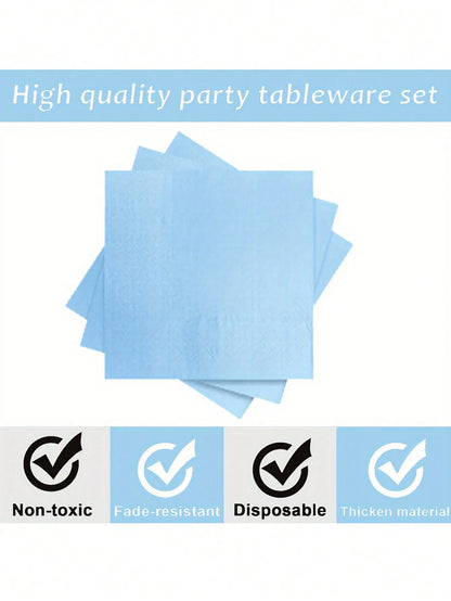 Sky Blue Party Supplies Set - Disposable Plates Spoons Forks Knives - ZOOMNSTORE