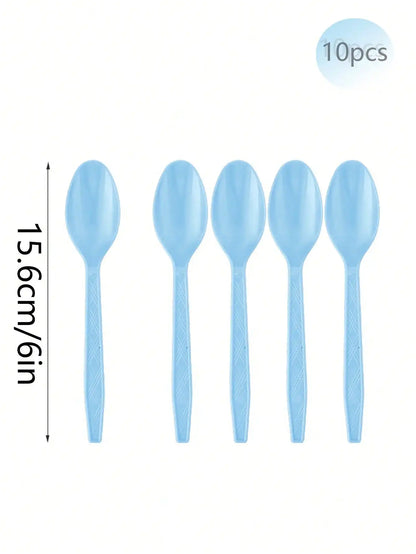 Sky Blue Party Supplies Set - Disposable Plates Spoons Forks Knives - ZOOMNSTORE