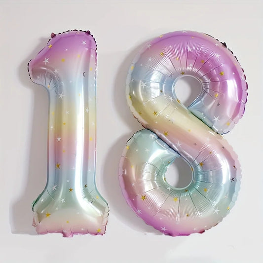 Pastel Rainbow Number Balloon - 40inch Star Sky Gradient Birthday Decoration - ZOOMNSTORE