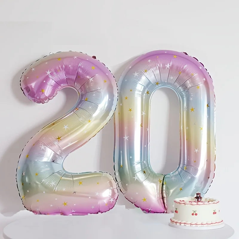 Pastel Rainbow Number Balloon - 40inch Star Sky Gradient Birthday Decoration - ZOOMNSTORE