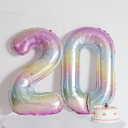 Pastel Rainbow Number Balloon - 40inch Star Sky Gradient Birthday Decoration - ZOOMNSTORE