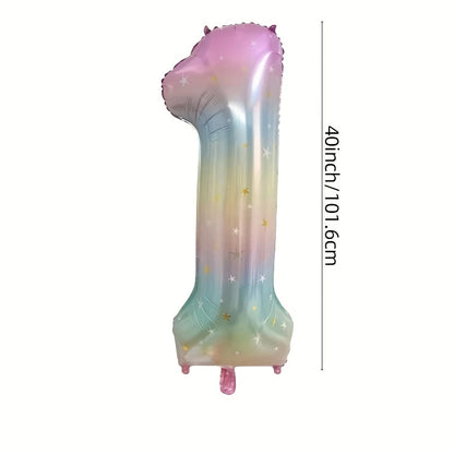 Pastel Rainbow Number Balloon - 40inch Star Sky Gradient Birthday Decoration - ZOOMNSTORE