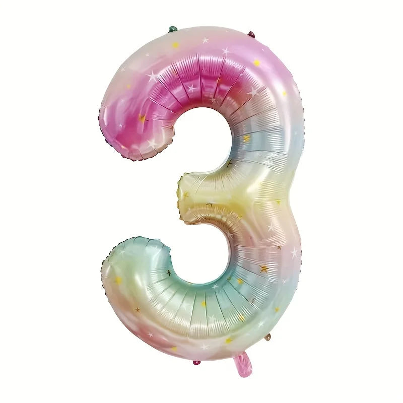 Pastel Rainbow Number Balloon - 40inch Star Sky Gradient Birthday Decoration - ZOOMNSTORE
