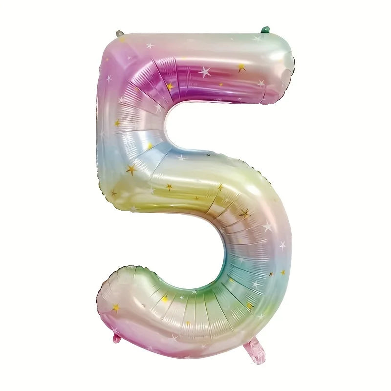 Pastel Rainbow Number Balloon - 40inch Star Sky Gradient Birthday Decoration - ZOOMNSTORE