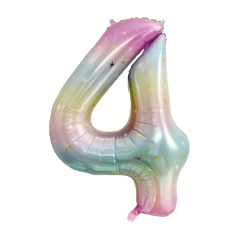 Pastel Rainbow Number Balloon - 40inch Star Sky Gradient Birthday Decoration - ZOOMNSTORE