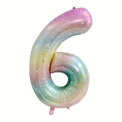 Pastel Rainbow Number Balloon - 40inch Star Sky Gradient Birthday Decoration - ZOOMNSTORE