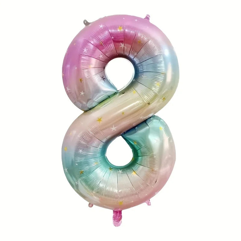 Pastel Rainbow Number Balloon - 40inch Star Sky Gradient Birthday Decoration - ZOOMNSTORE