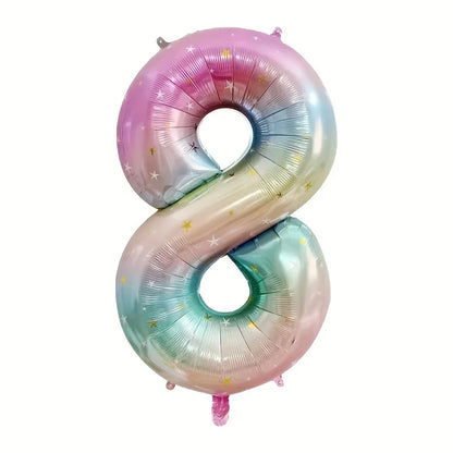 Pastel Rainbow Number Balloon - 40inch Star Sky Gradient Birthday Decoration - ZOOMNSTORE