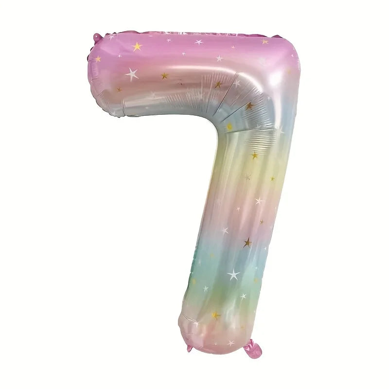 Pastel Rainbow Number Balloon - 40inch Star Sky Gradient Birthday Decoration - ZOOMNSTORE