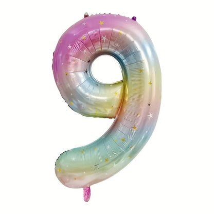 Pastel Rainbow Number Balloon - 40inch Star Sky Gradient Birthday Decoration - ZOOMNSTORE