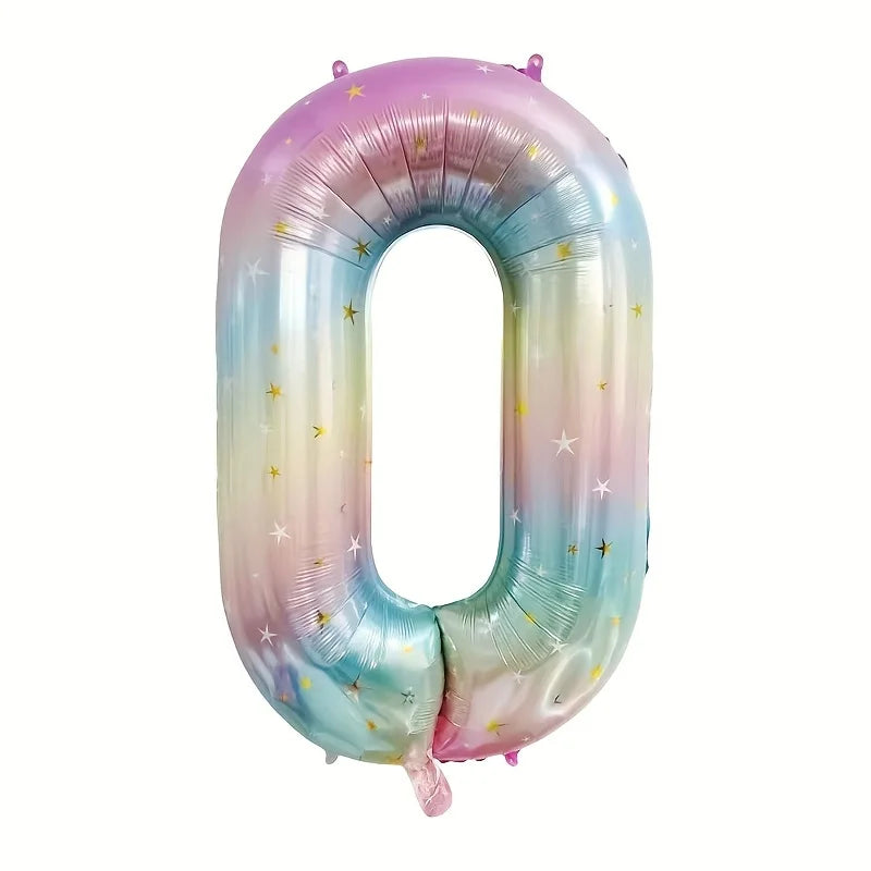 Pastel Rainbow Number Balloon - 40inch Star Sky Gradient Birthday Decoration - ZOOMNSTORE