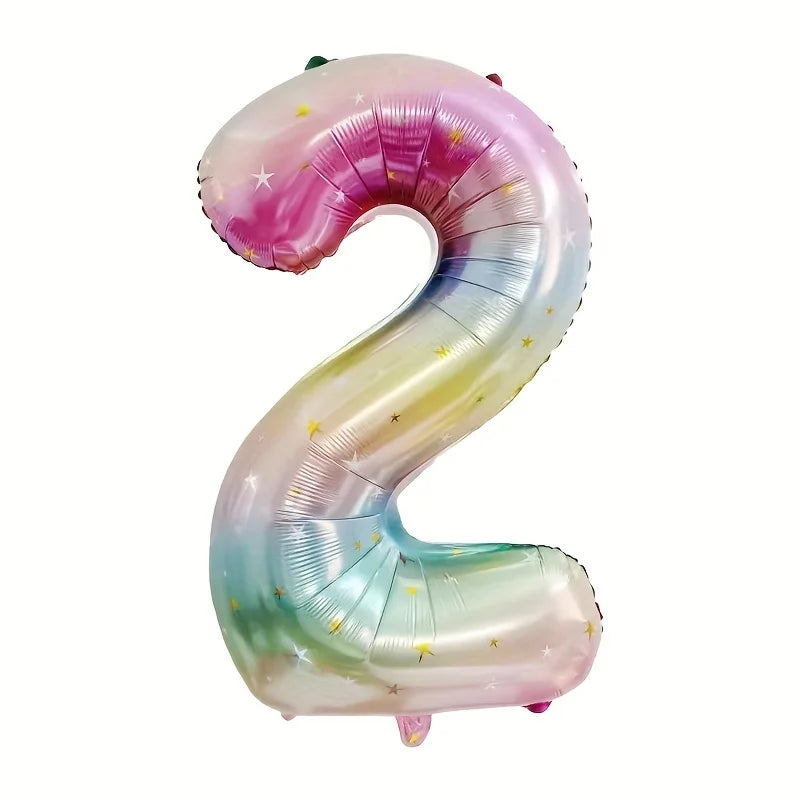 Pastel Rainbow Number Balloon - 40inch Star Sky Gradient Birthday Decoration - ZOOMNSTORE