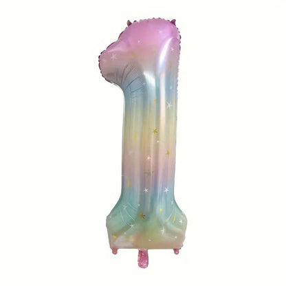 Pastel Rainbow Number Balloon - 40inch Star Sky Gradient Birthday Decoration - ZOOMNSTORE