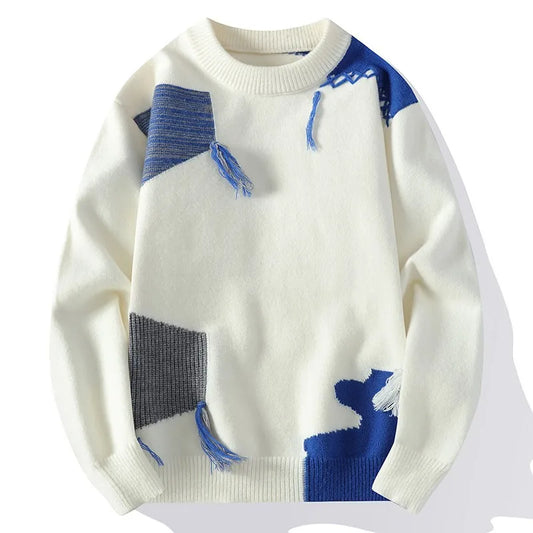 Patchwork Knitted Sweater - Men's Autumn Casual Streetwear Warm Pullover - ZOOMNSTORE