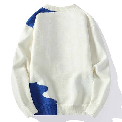 Patchwork Knitted Sweater - Men's Autumn Casual Streetwear Warm Pullover - ZOOMNSTORE