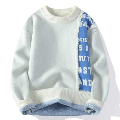 Patchwork Knitted Sweater - Men's Autumn Casual Streetwear Warm Pullover - ZOOMNSTORE